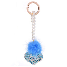 fashion girl hangbag accessories rhinestone heart fur key chain